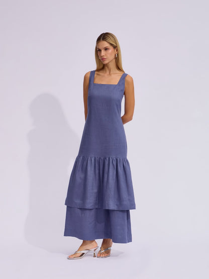 Vestido Raizz Linho Babados Luisa Azul