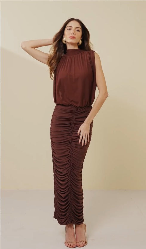 CONJUNTO VIBER TULE DRAPEADO MARROM SUGAR