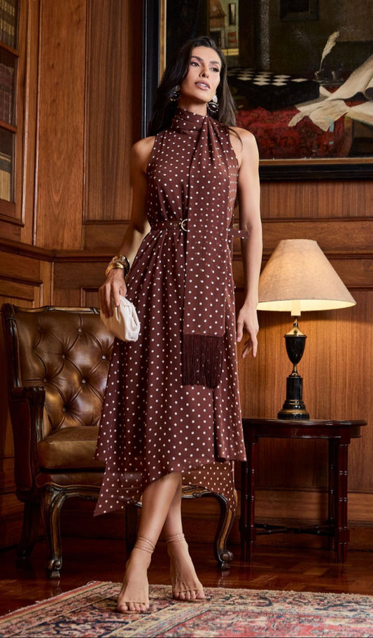 VESTIDO LUZIA FAZZOLLI POA MARROM DETALHE FRANJA