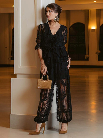 CONJUNTO LUZIA FAZZOLLI RENDA CALÇA ALADIN PRETO