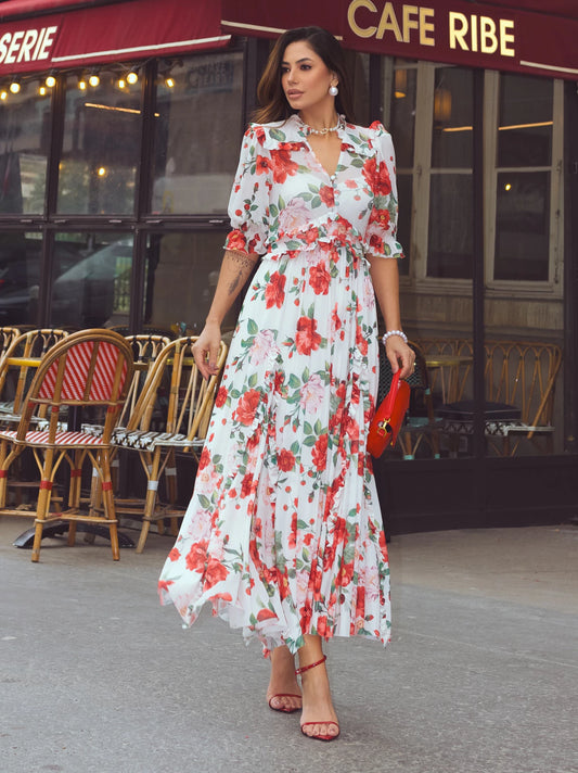Vestido luzia fazzolli tule estampado c nesgas