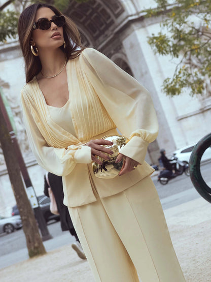 Conjunto luzia fazzolli alfaiataria chiffon manteiga