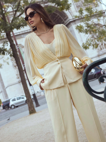 Conjunto luzia fazzolli alfaiataria chiffon manteiga