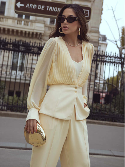 Conjunto luzia fazzolli alfaiataria chiffon manteiga