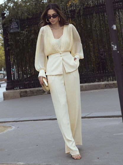 Conjunto luzia fazzolli alfaiataria chiffon manteiga