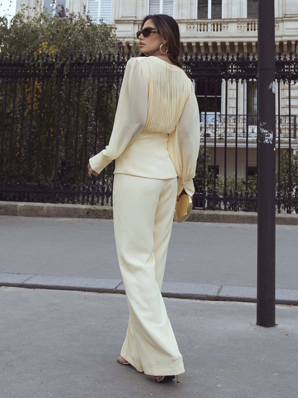 Conjunto luzia fazzolli alfaiataria chiffon manteiga