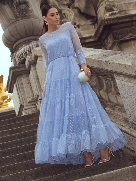 Vestido luzia fazzolli tule compose azul claro