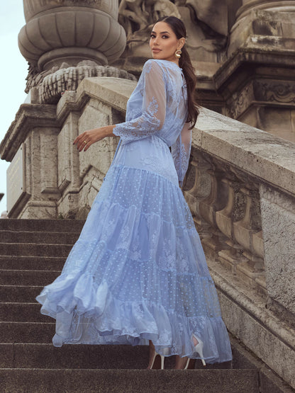 Vestido luzia fazzolli tule compose azul claro