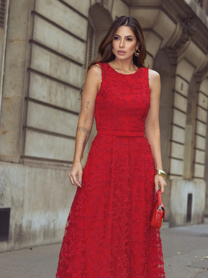 Vestido luzia fazzolli tule bordado e alfaiataria verm