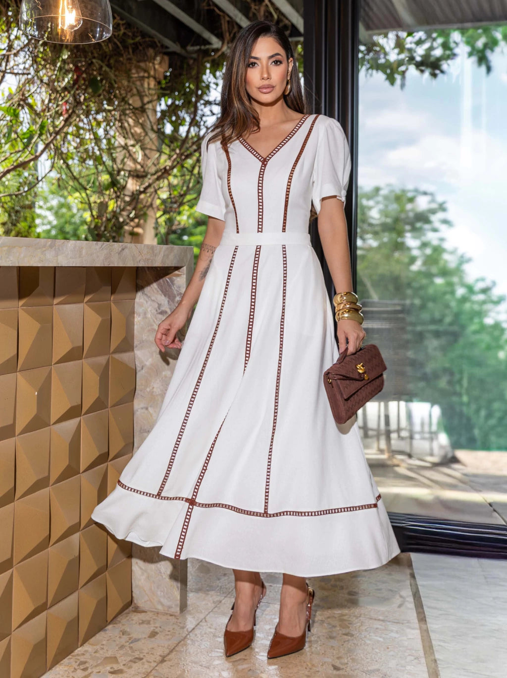 VESTIDO LUZIA FAZZOLLI LINHO ENTREMEIO BICOLOR OFF