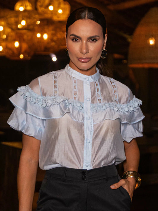 Camisa luzia fazzolli organza liocel azul claro