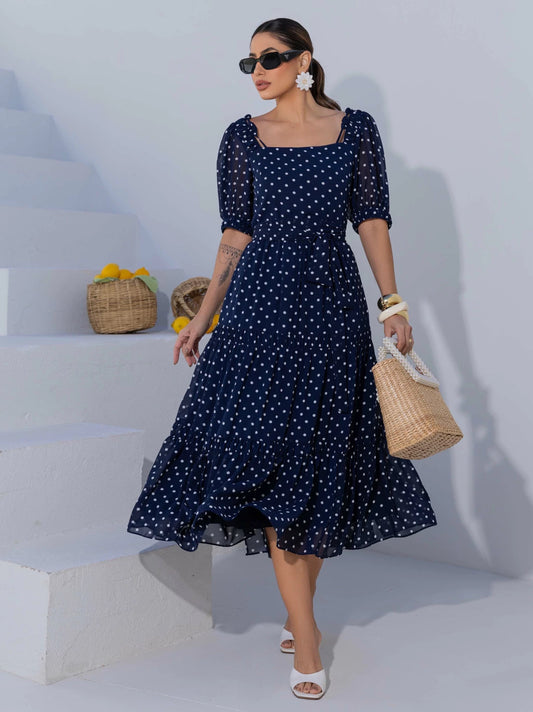 VESTIDO LUZIA FAZZOLLI CHIFFON POA MARINHO