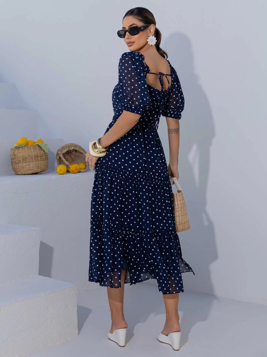 VESTIDO LUZIA FAZZOLLI CHIFFON POA MARINHO