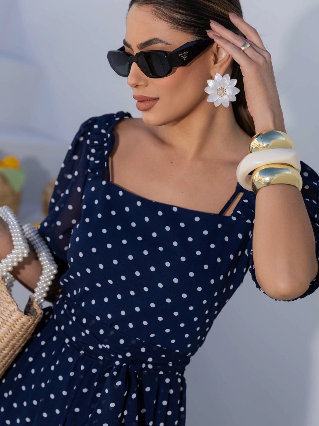 VESTIDO LUZIA FAZZOLLI CHIFFON POA MARINHO