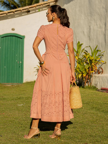 VESTIDO LUZIA FAZZOLLI VOIL BORDADO ROSE