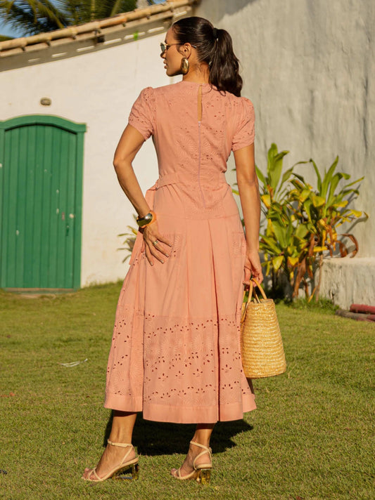 VESTIDO LUZIA FAZZOLLI VOIL BORDADO ROSE