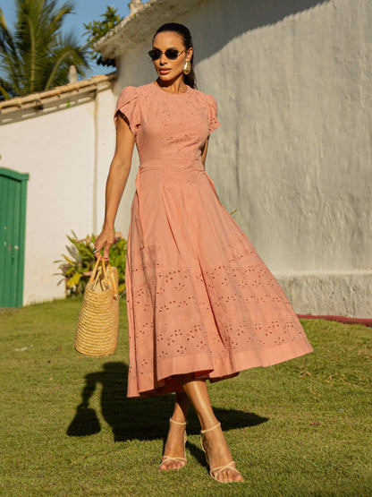 VESTIDO LUZIA FAZZOLLI VOIL BORDADO ROSE