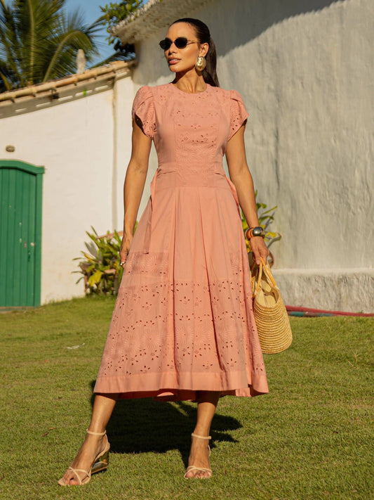 VESTIDO LUZIA FAZZOLLI VOIL BORDADO ROSE