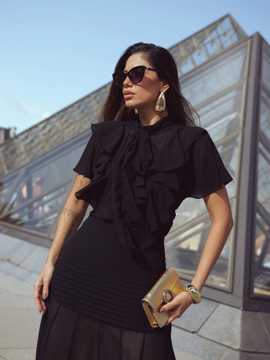Blusa luzia fazzolli chiffon gola laço