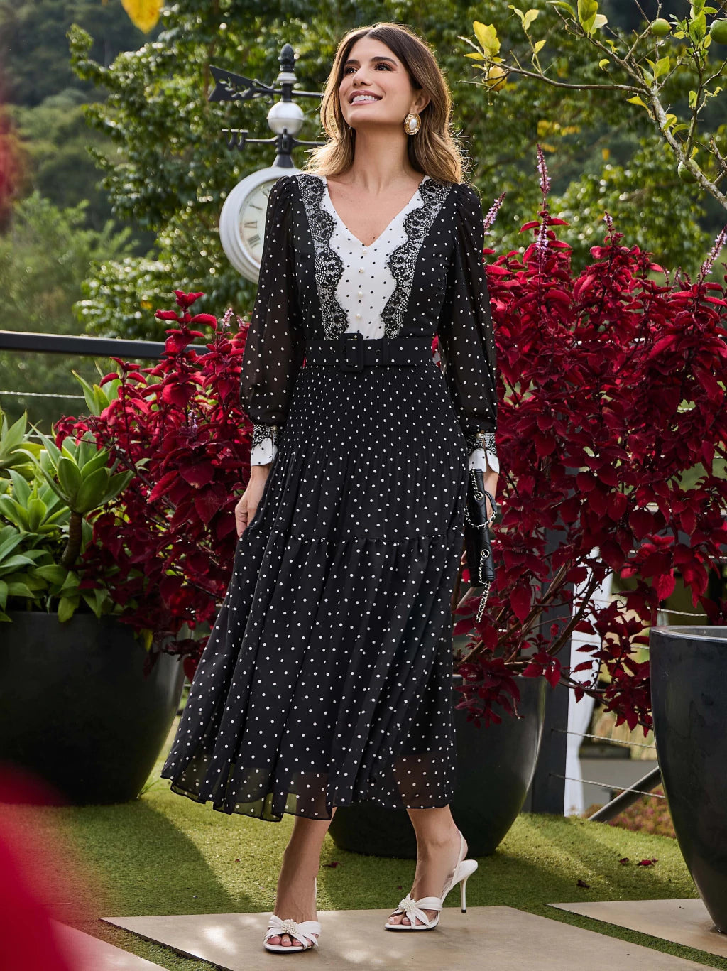 VESTIDO LUZIA FAZZOLLI CHIFFON POA C RENDA