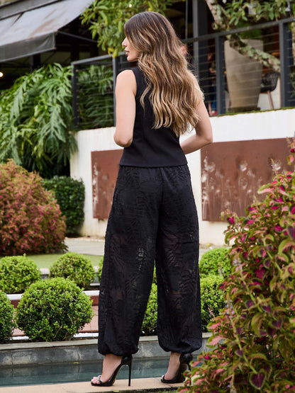 CONJUNTO LUZIA FAZZOLLI CREPE CHIFFON DEVORÊ PRETO