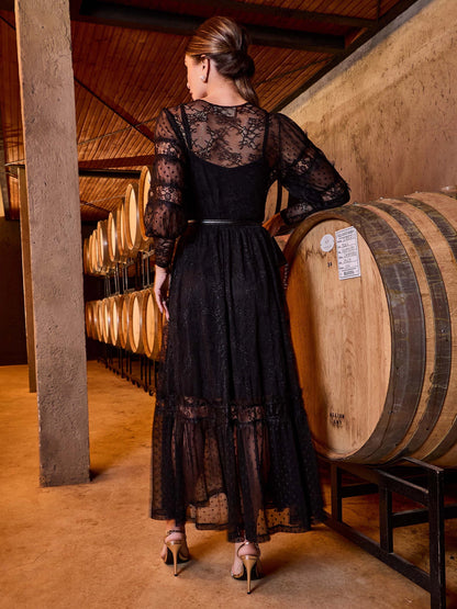 VESTIDO LUZIA FAZZOLLI TULE POA E RENDA PRETO
