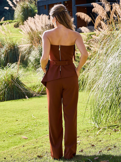 CONJUNTO LUZIA FAZZOLLI ALFAIATARIA TOP E CALÇA MARROM