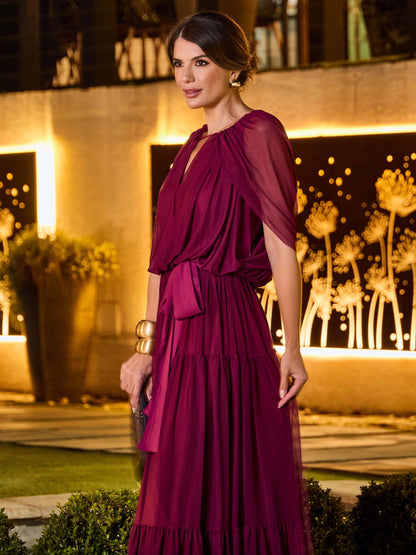 VESTIDO LUZIA FAZZOLLI TULE DRAPEADO FUCSIA