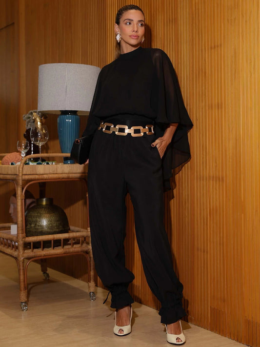 CALÇA LUZIA FAZZOLLI ALADIM AMARRAÇÃO PRETO