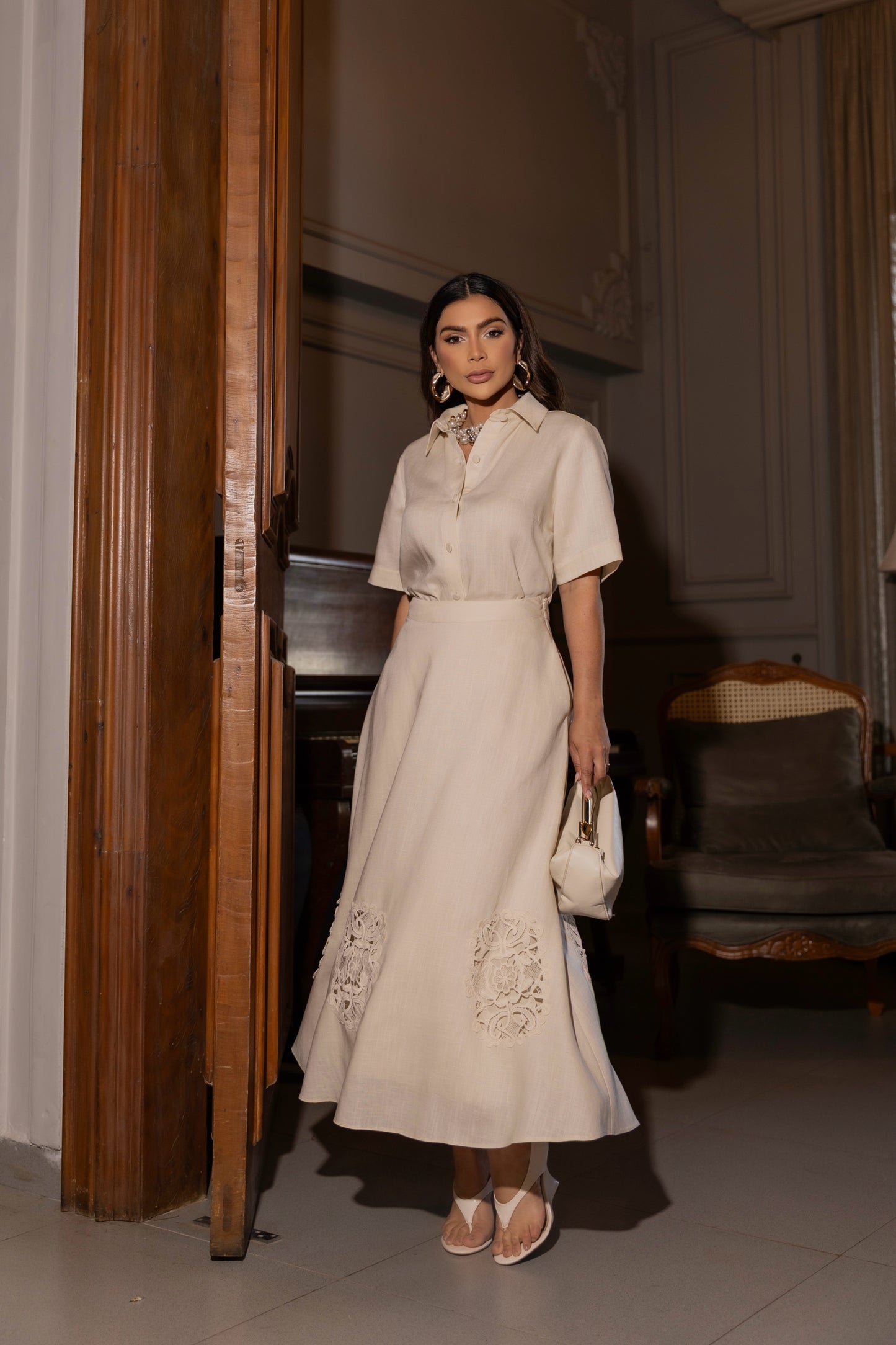 CONJUNTO LUZIA FAZZOLLI APLIQUE VAZADO BEGE CLARO