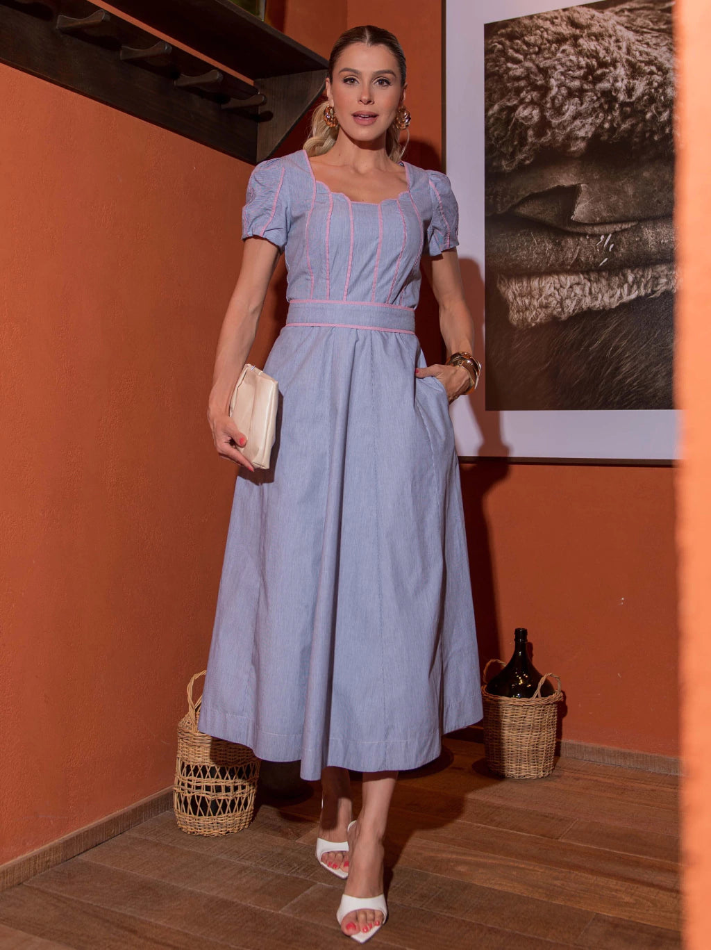 Vestido luzia fazzolli fio tinto vivado listra fina