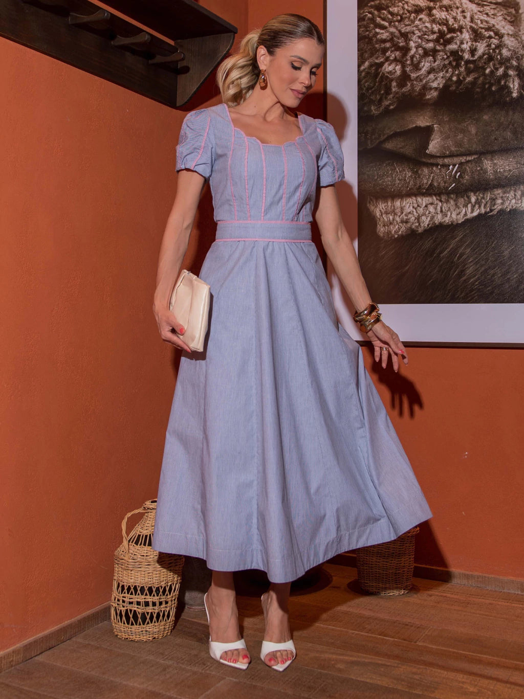 Vestido luzia fazzolli fio tinto vivado listra fina