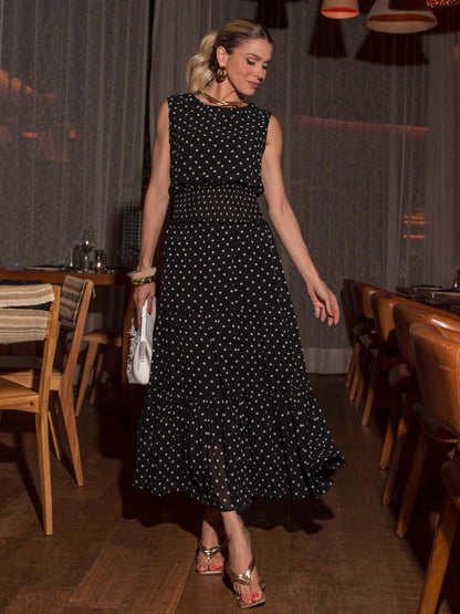 Vestido luzia fazzolli chiffon estampado poa preto