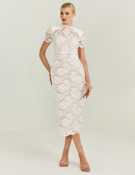 VESTIDO MJTBRAND MIDI REVEIRE OFF WHITE