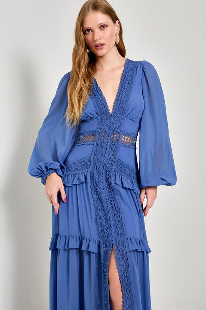 VESTIDO AVE RARA LONGO BELINDA AZUL