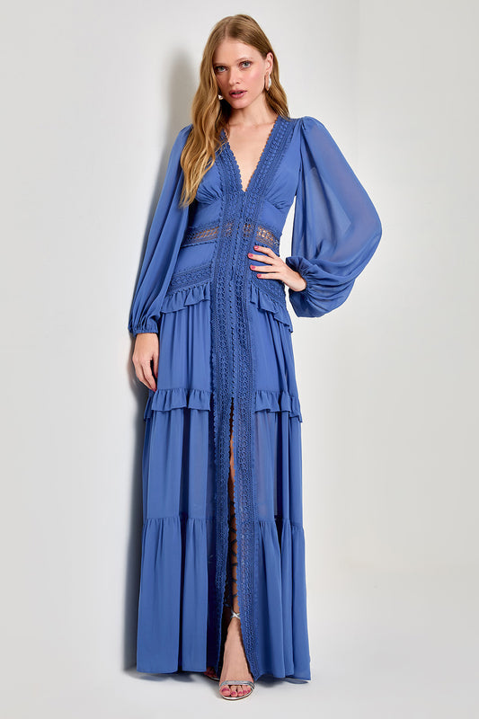 VESTIDO AVE RARA LONGO BELINDA AZUL
