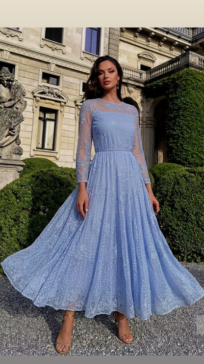 Vestido luzia fazzolli tule compose azul claro