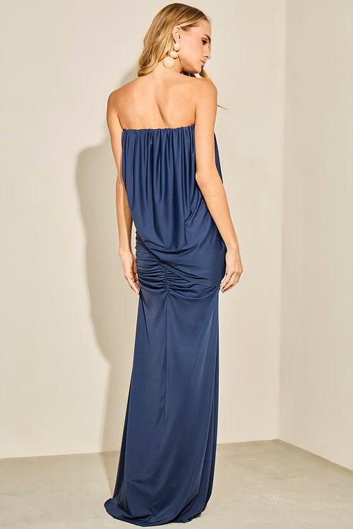 VESTIDO LULEG LONGO JERSEY DRAPEADO MARINHO
