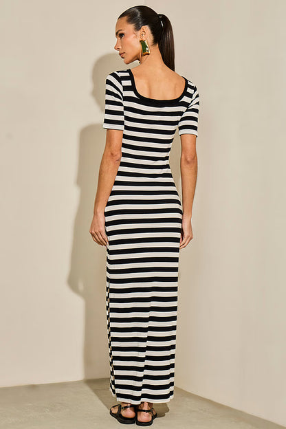 VESTIDO LULEG LONGO CANELADO LISTRADO