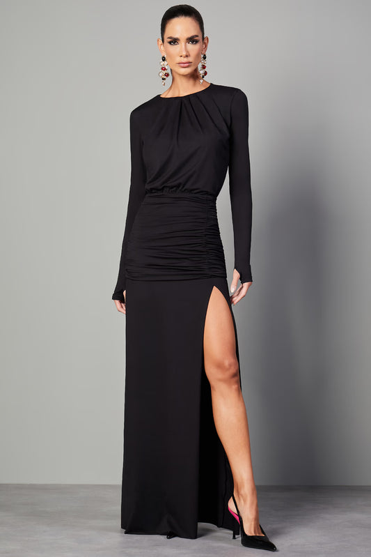 VESTIDO LULEG MALHA DET. DRAPEADO PRETO