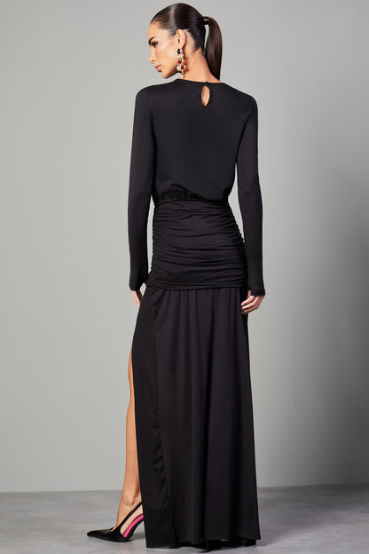 VESTIDO LULEG MALHA DET. DRAPEADO PRETO