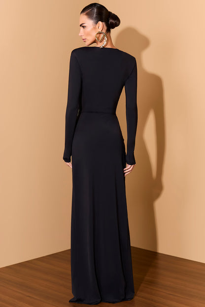 VESTIDO LULEG LONGO FENDA JERSEY PRETO