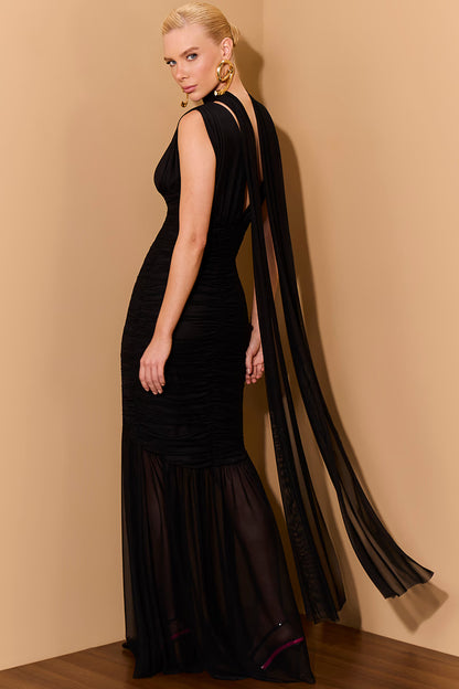 VESTIDO LULEG LONGO FRANZIDO TULE VERMELHO