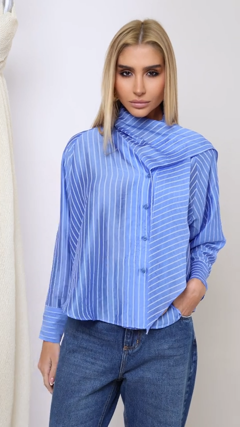 CAMISA CLOSET ECHARPE LISTRAS AZUL